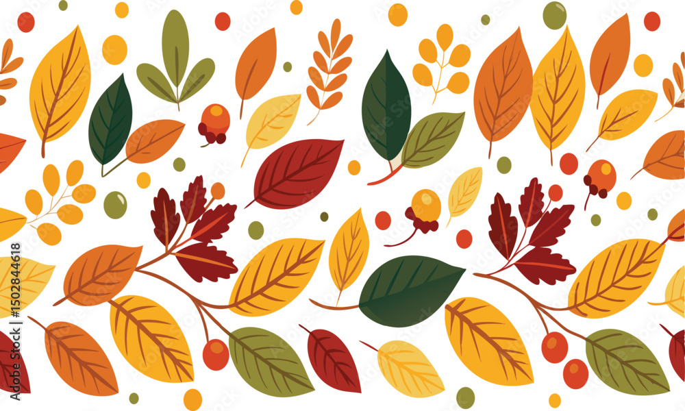 Obraz premium Autumnal Foliage and Berries Border with Fall Lettering