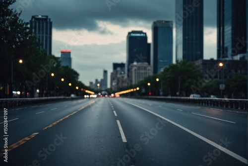 Urban scene at nighttime with moving cars