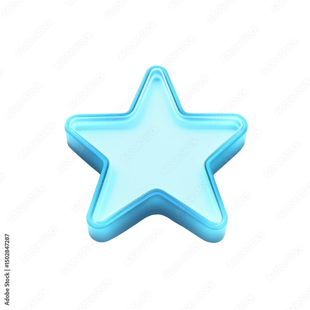 3D Glowing Blue Star Icon, Rating Symbol, Five-Pointed Star Shape 3D Glowing Blue Star Icon, Rating Symbol, Five-Pointed Star Shape