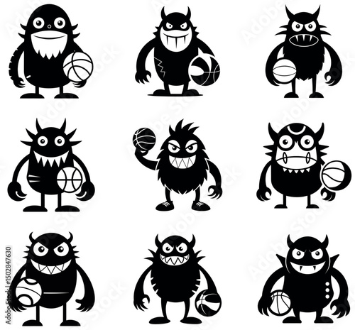 Cartoon Monster Basketball Characters - Fun Sporty Monster Mascots Collection