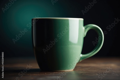 A single green coffee cup placed on a wooden table, perfect for morning or afternoon coffee break