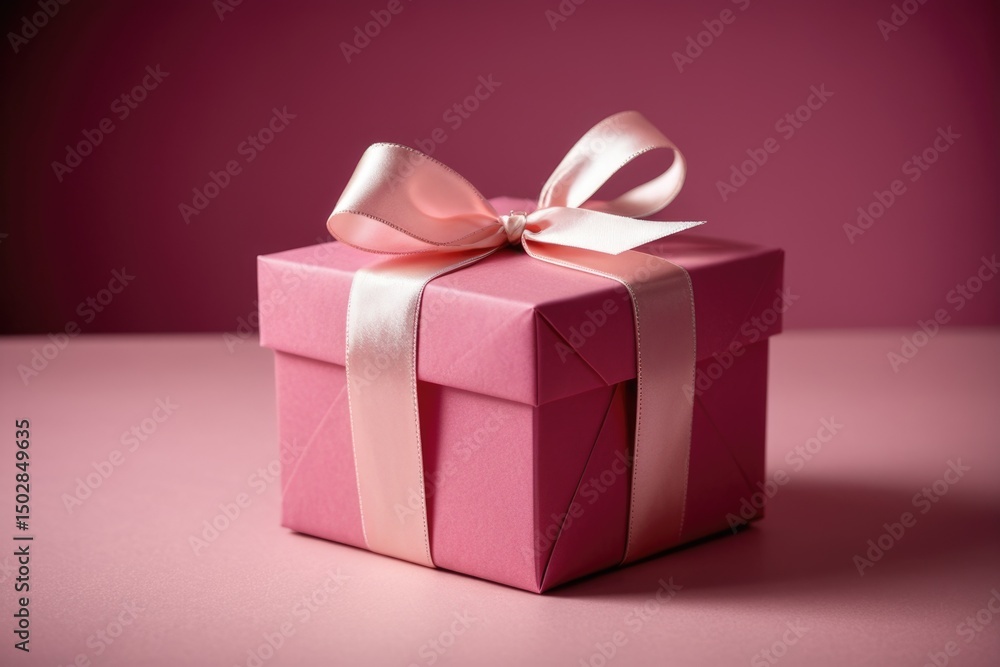 A pink gift box tied with a white ribbon, perfect for special occasions and celebrations A pink gift box tied with a white ribbon, perfect for special occasions and celebrations