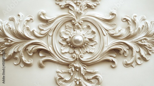 Ornate, decorative wall relief design in cream.