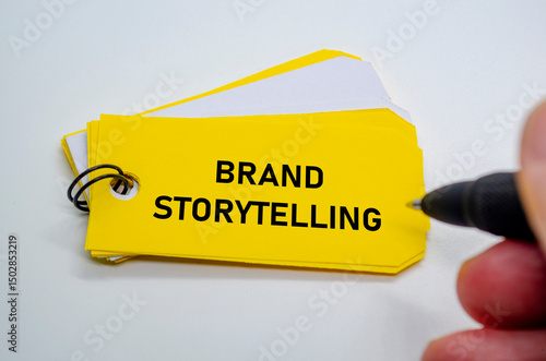 Brand storytelling theme expressed on yellow sticky note representing emotional branding connection.