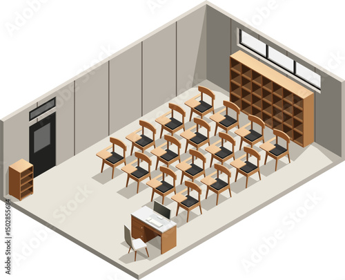 Isometric modern classroom interior