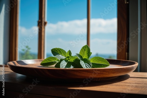 A simple wooden bowl placed on a wooden table, great for rustic or vintage themed scenes