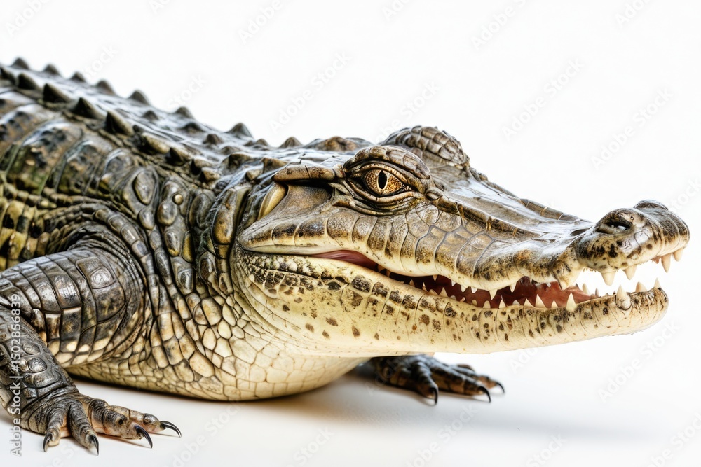 Fototapeta premium A close-up view of a toy alligator on a white surface