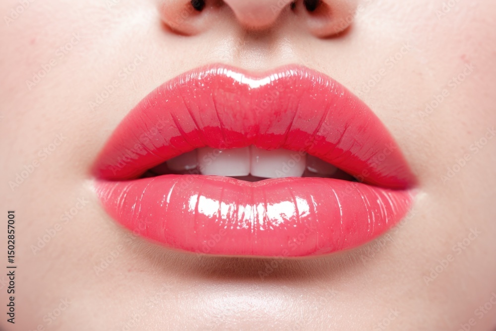 Fototapeta premium Close-up shot of a woman's lips with bright pink lipstick