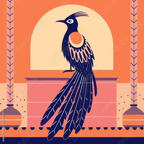 Colorful vector illustration of an African paradise bird with vibrant plumage, ideal for nature-themed designs and digital art projects.