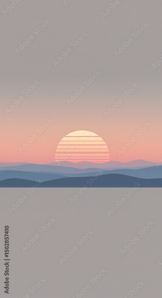 Fototapeta premium Serene Sunset Landscape Minimalist Mountain Range Silhouette at Dusk