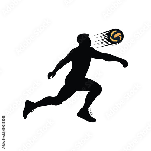 Volleyball player silhouette action mode vector on white background