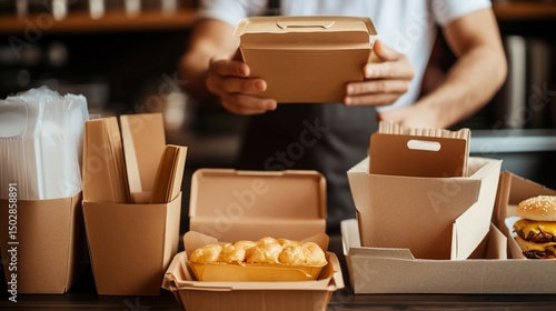Person Preparing Food in Eco-Friendly Cardboard Packaging