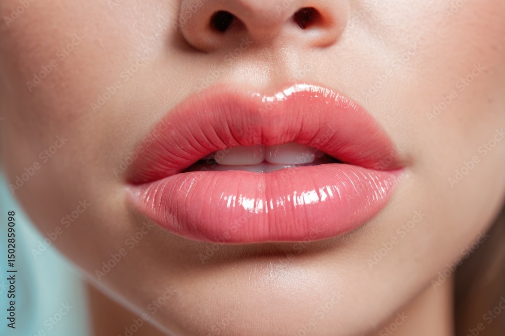 Obraz premium A close-up shot of a woman's lips painted with bright pink lipstick
