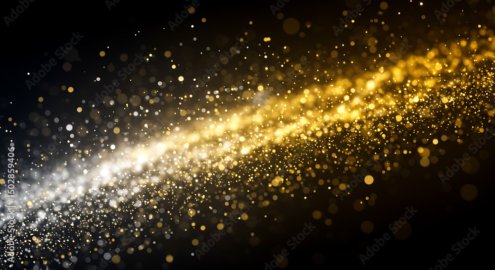 Abstract stream of glowing gold and silver glitter particles on a dark background, creating a luxurious and festive bokeh effect.
Abstract stream of glowing gold and silver glitter particles on a dark background, creating a luxurious and festive bokeh effect.