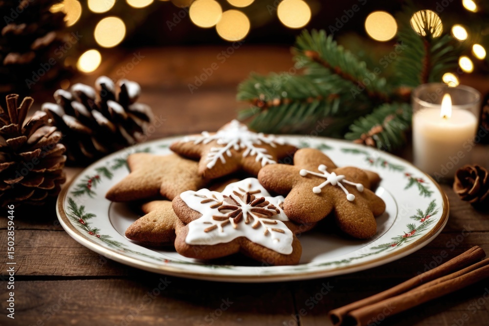 A plate of cookies and a candle on a table, perfect for a cozy evening or a special occasion A plate of cookies and a candle on a table, perfect for a cozy evening or a special occasion