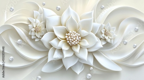 Ornate floral design with pearls and flowing lines.