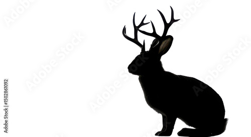 Silhouette of a Jackalope, mythical creature with rabbit body and deer antlers isolated PNG with Transparent Background