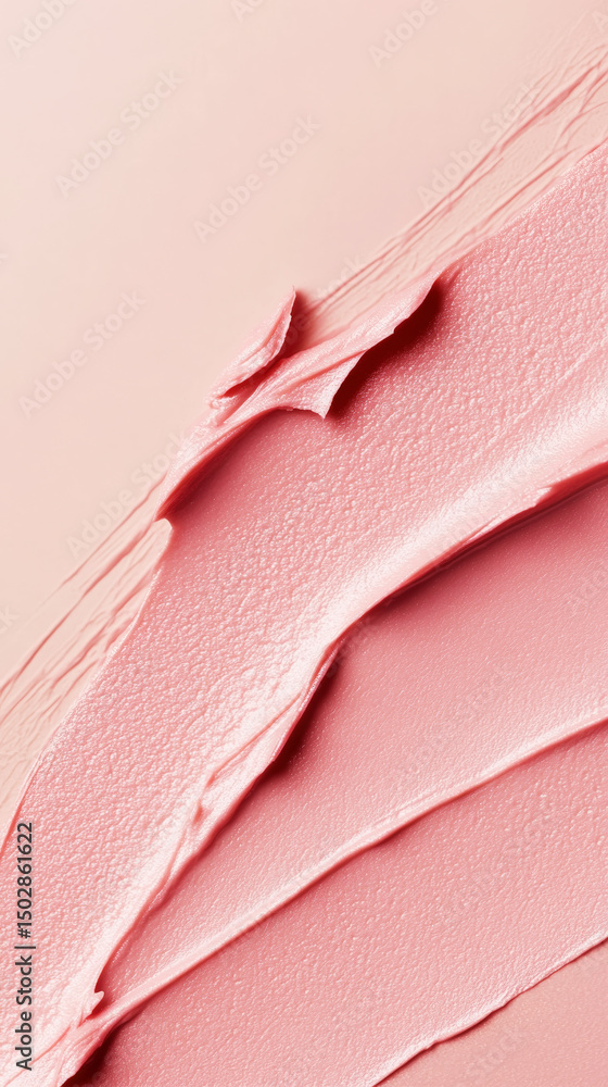 Close-up of smooth pink cosmetic cream or makeup foundation smeared on a soft beige background. Generative AI Close-up of smooth pink cosmetic cream or makeup foundation smeared on a soft beige background. Generative AI