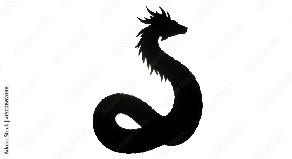 Fototapeta premium Black dragon serpent silhouette isolated on white background
