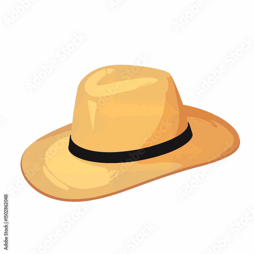 Stylish straw sunhat with black ribbon on white background, summer fashion