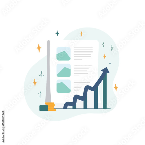 Minimalist balance sheet illustration with growth symbols, financial clarity