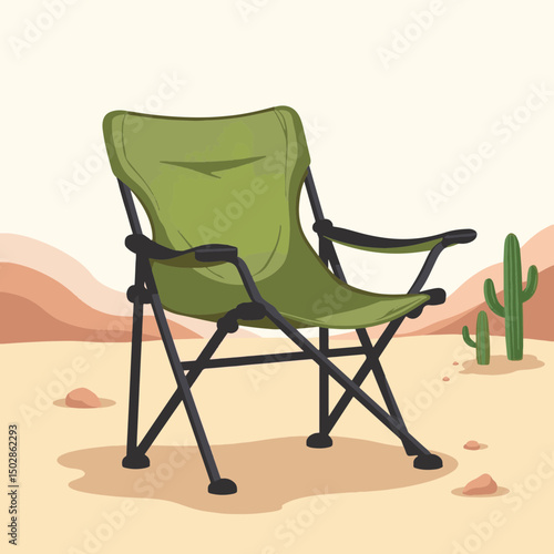 Portable folding camping chair in serene desert landscape, simplicity