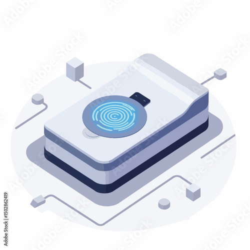 Sleek biometric scanner operating on modern desk, cutting-edge technology