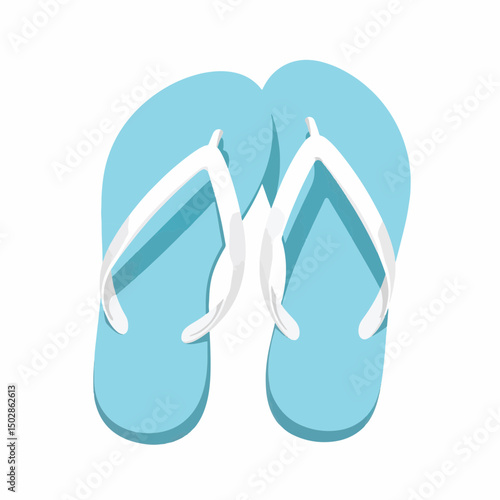 Minimalist blue flip flops on white background, summer relaxation