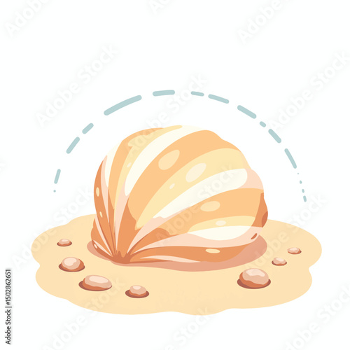 Gently curved seashell on sandy beach, symbol of ocean calmness