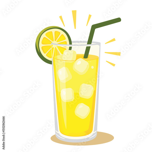 Refreshing lemonade in tall glass with ice cubes, summer delight