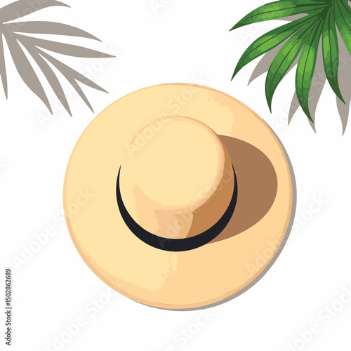 Minimalist straw sunhat in garden shadows, summer vibes