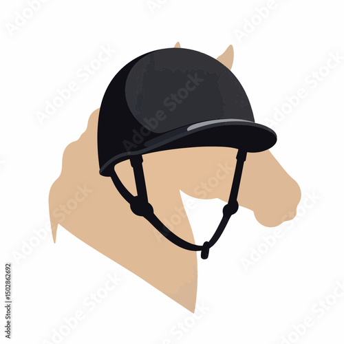 Sleek jockey helmet and horse outline on white background, minimalist design