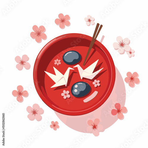Traditional Japanese offering bowl with cherry blossoms, elegance