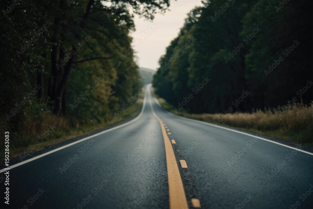 Fototapeta premium A long empty road with trees on both sides