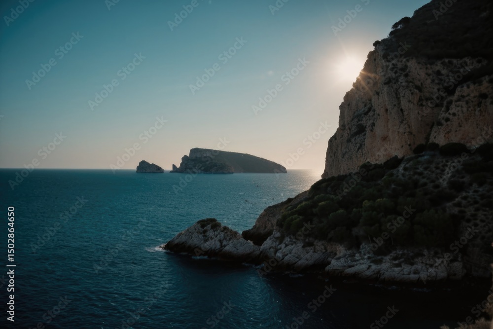A beautiful sunrise scene with the sun shining brightly on the horizon of the ocean A beautiful sunrise scene with the sun shining brightly on the horizon of the ocean