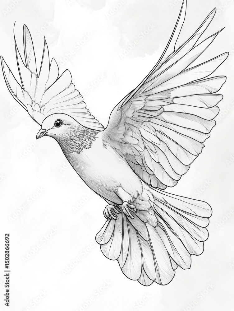Obraz premium Majestic Dove in Flight A Detailed Pencil Sketch Illustration