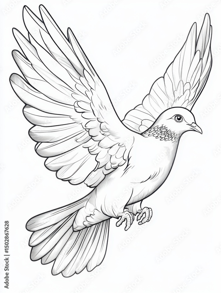 Fototapeta premium Elegant Line Art Drawing of a Dove in Flight Peaceful Bird Illustration
