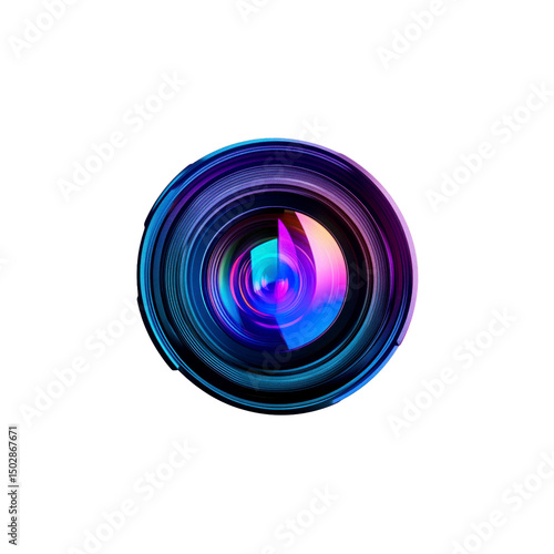 Vibrant Close-up of a Camera Lens with Colorful Reflections