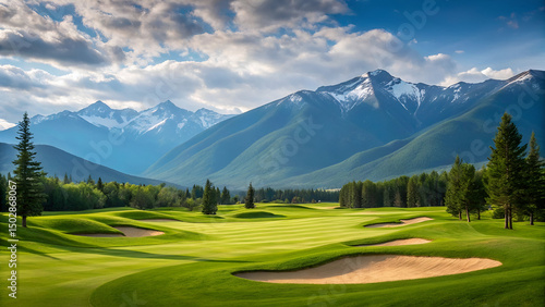 Mountain Golf Course Landscape, Green Fairway