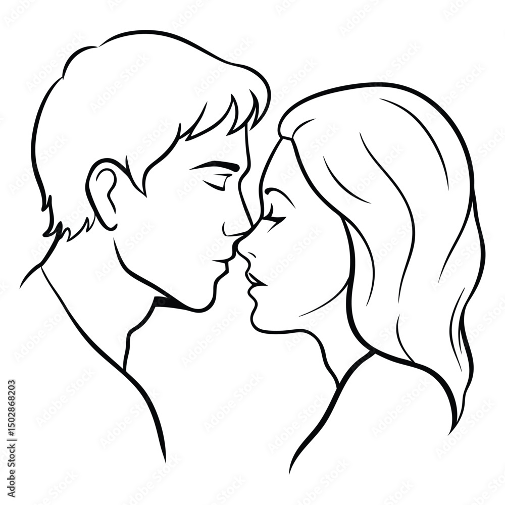 Vector illustration of a loving couple's head profile silhouette with a heart design, perfect for romance and wedding themes Vector illustration of a loving couple's head profile silhouette with a heart design, perfect for romance and wedding themes