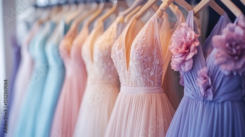 Elegant Pastel Bridal Gowns on Display