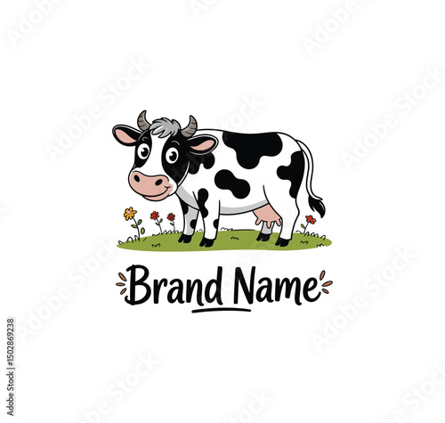 hand drawn cow farm logo design 