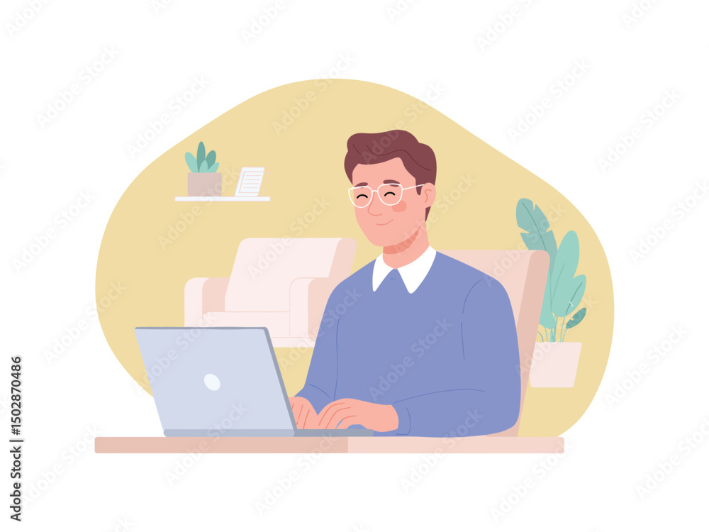 man working from home, flat vector illustration man working from home, flat vector illustration