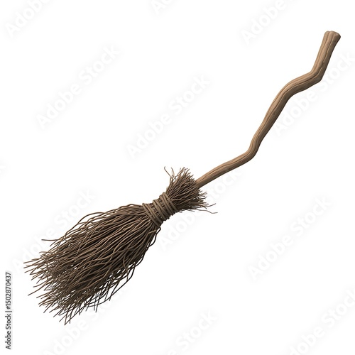 An old fashioned witches broom isolated on a white background ready to fly