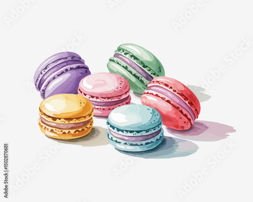 set of colorful macaroons, watercolor illustration
