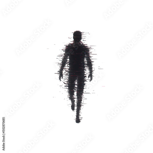 Glitch Effect Silhouette of a Walking Man Digital Distortion and Human Form
