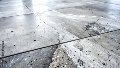 Distressed ceramic tiles with cracks and unique textures on a contemporary floor © Emas77