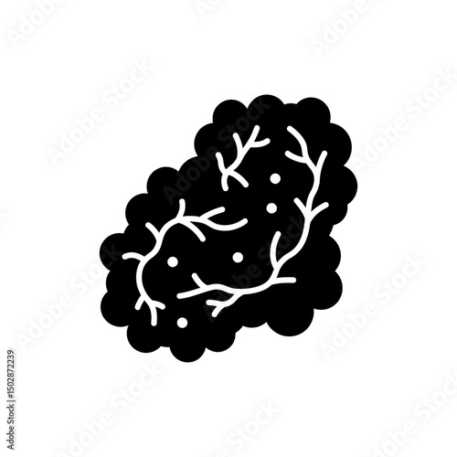 Tumor mass with blood vessels showing abnormal growth