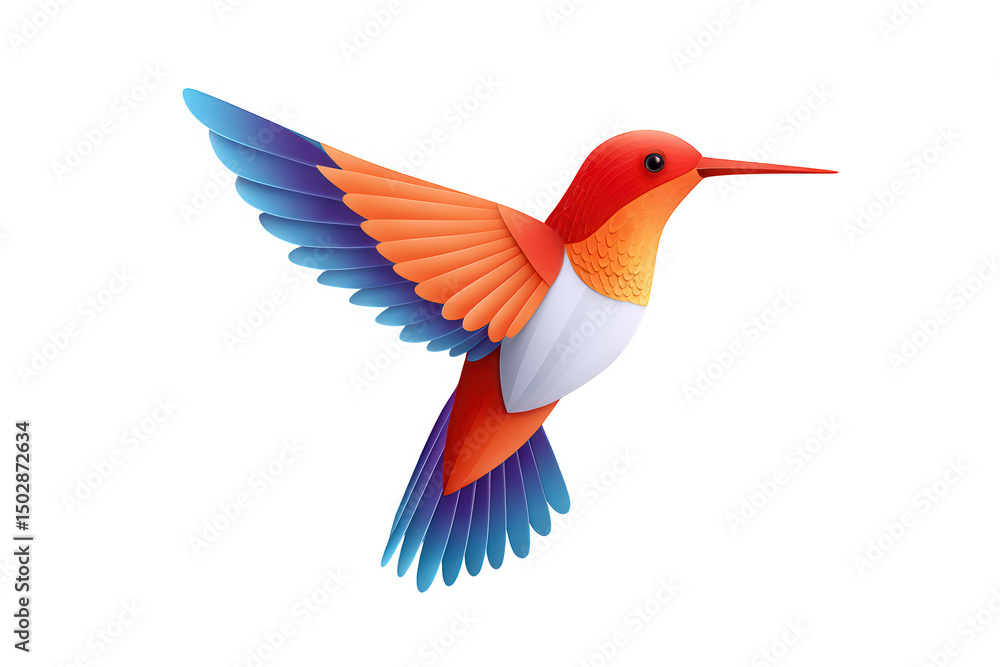 Fototapeta premium Vibrant hummingbird flying with spread wings isolated on transparent background