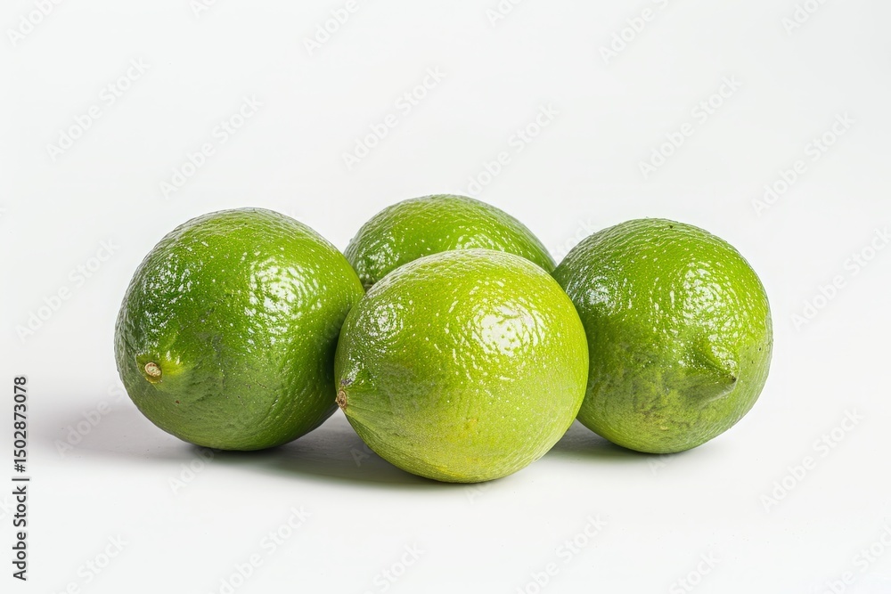 Four Green Limes on White Background Four Green Limes on White Background